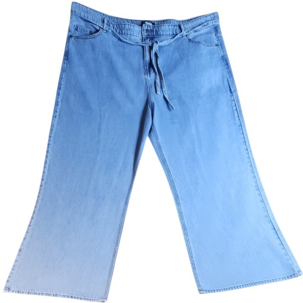 NWT Buffalo Jeans Women's Size 22 Wide Leg Belted Light Wash Denim High Rise